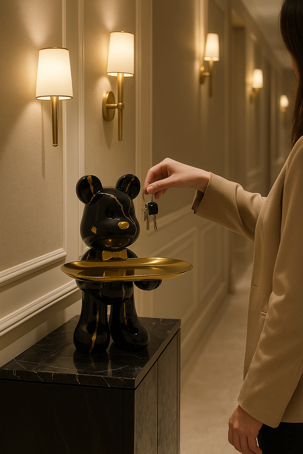 Figurine d'ours debout avec plateau