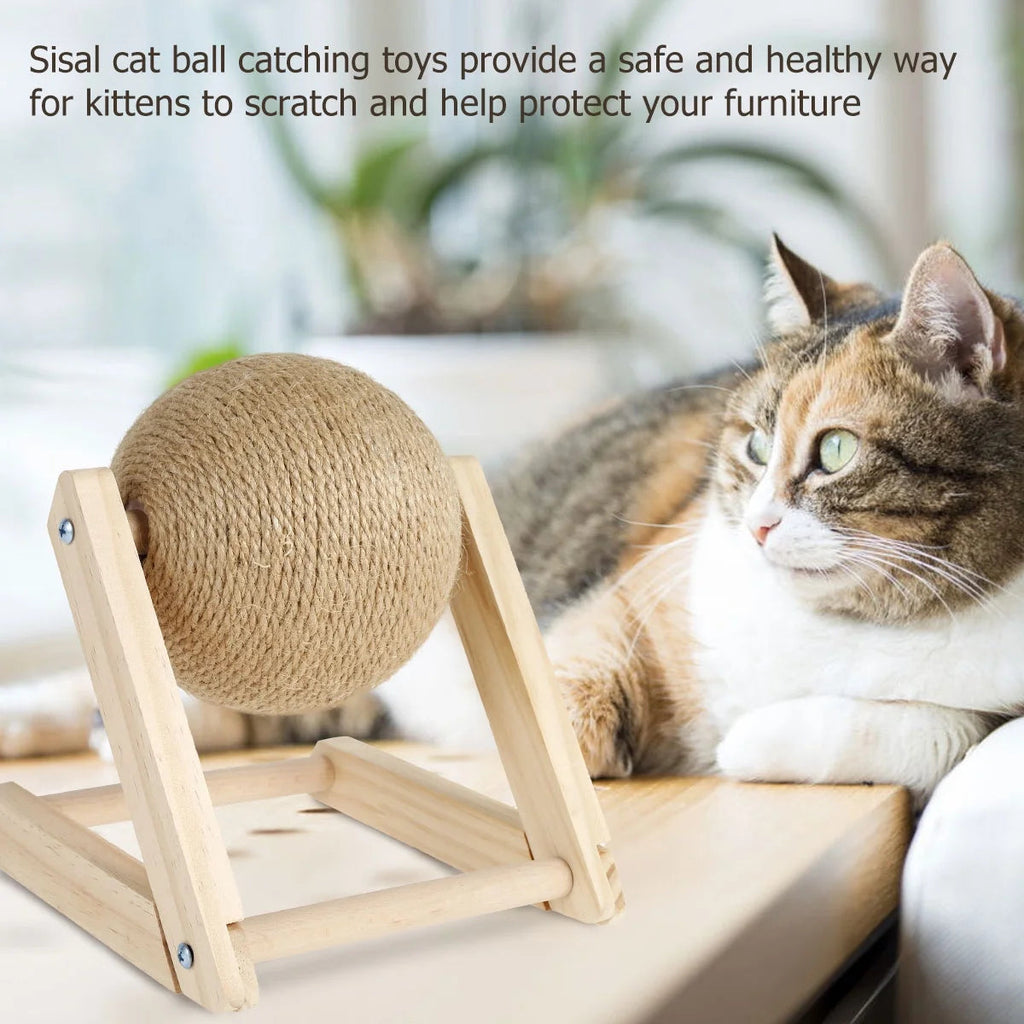 Scratchball pour chats – Jouet en sisal naturel avec base en bois massif