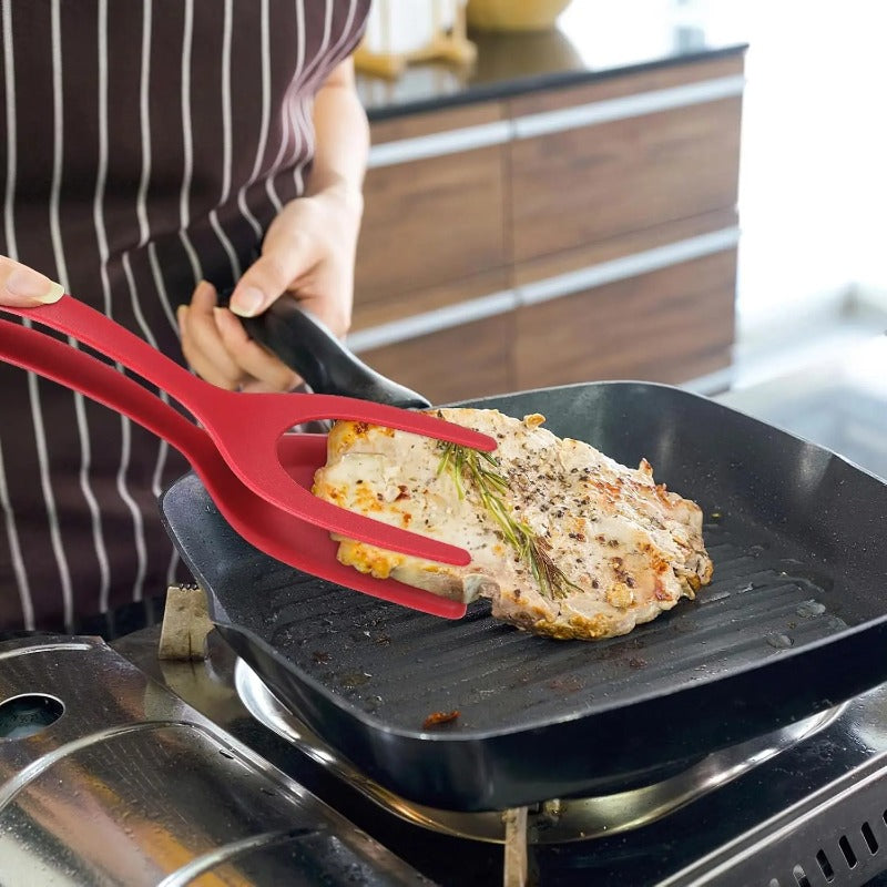 Spatule en silicone | Ustensile 2-en-1 pour retourner et saisir les poêles antiadhésives | Résistant à la chaleur, compatible lave-vaisselle | Noir/Rouge/Gris
