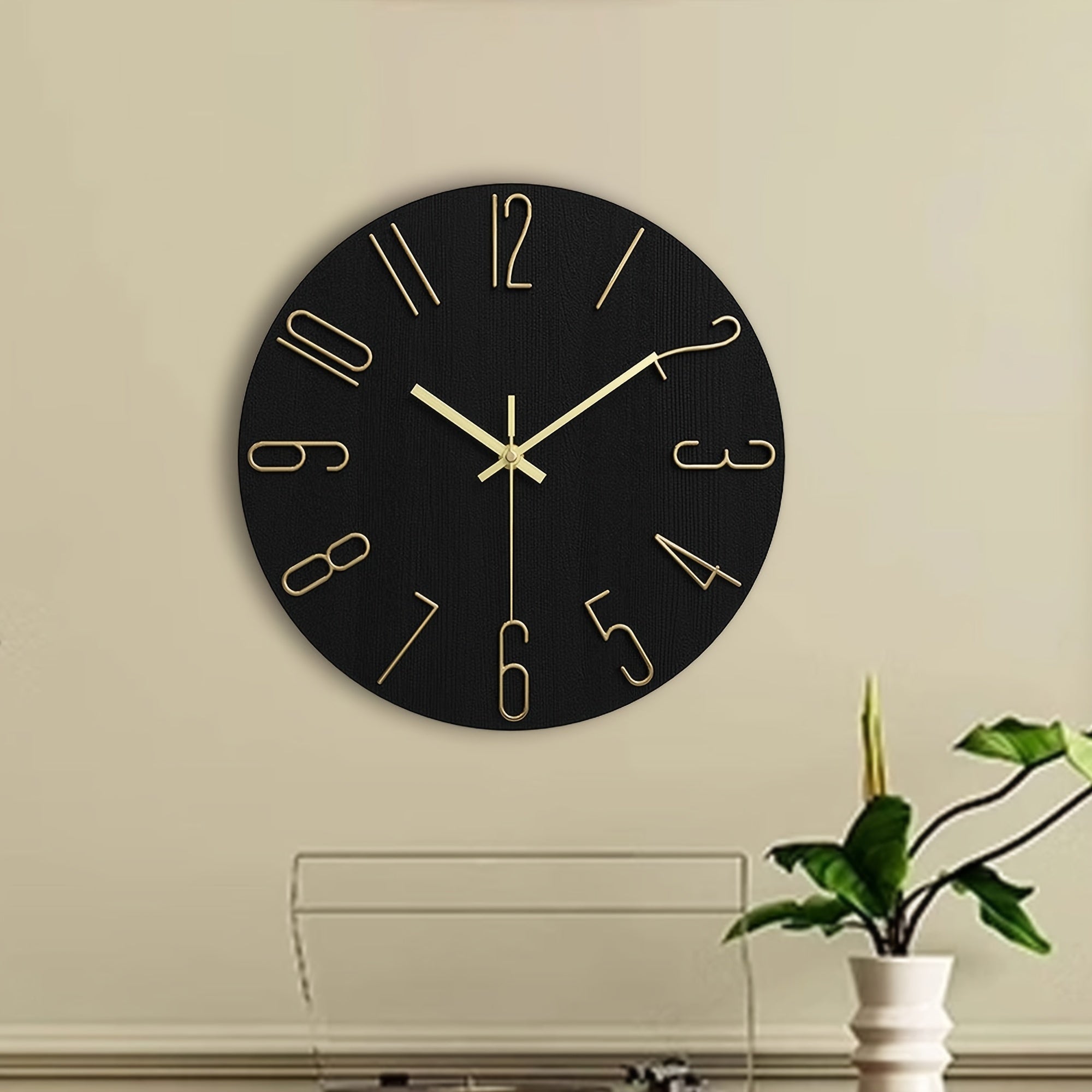 LUMINAIR - Horloge Murale Ronde Moderne Minimaliste Design Sans Bord Noir & Or