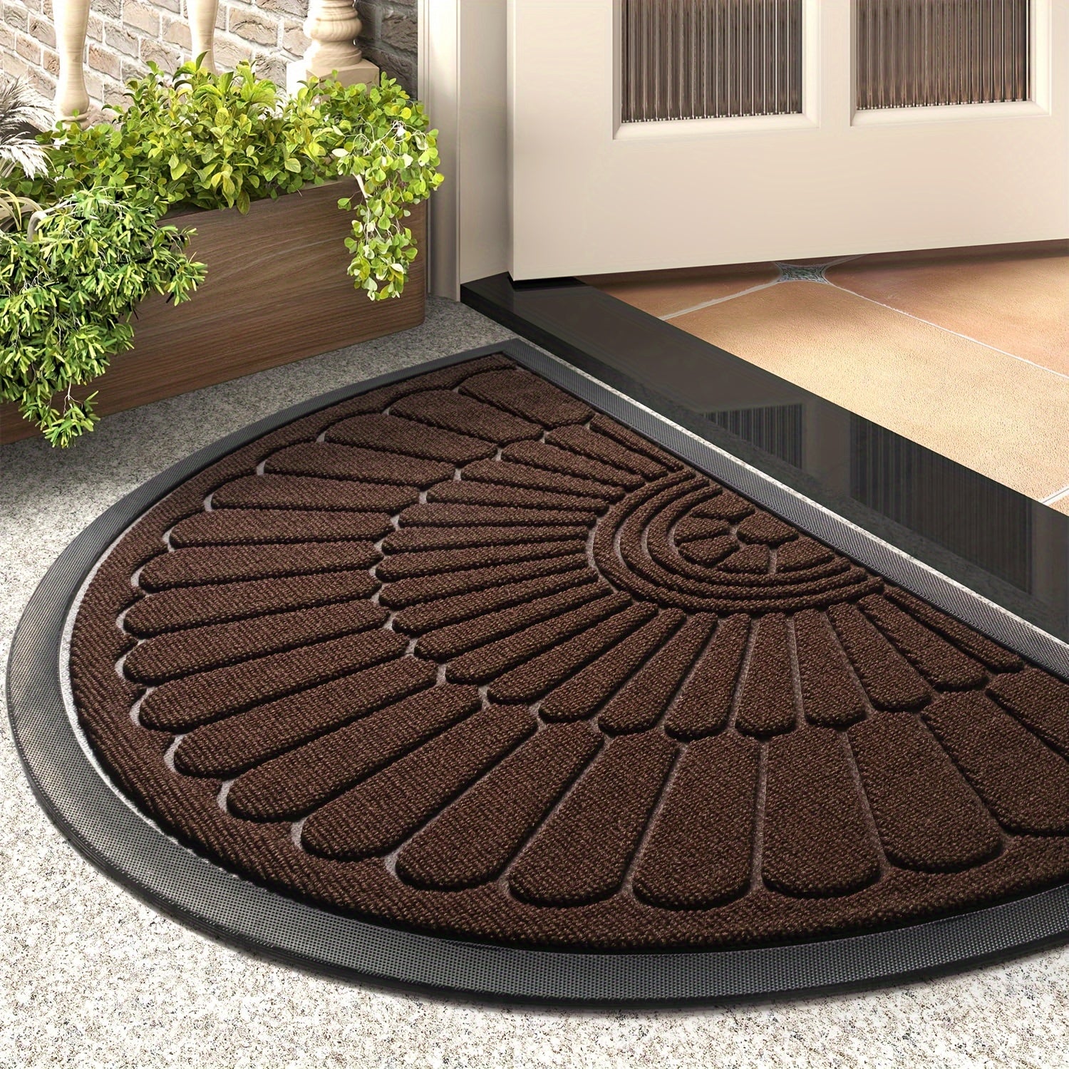 Tapis de Porte en Caoutchouc Durable - Design Arrondi pour Intérieur et Extérieur