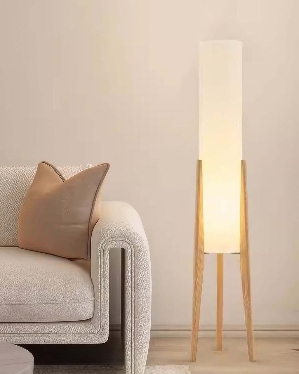 Lampe sur Pied en Bois Massif avec Abat-jour en Tissu