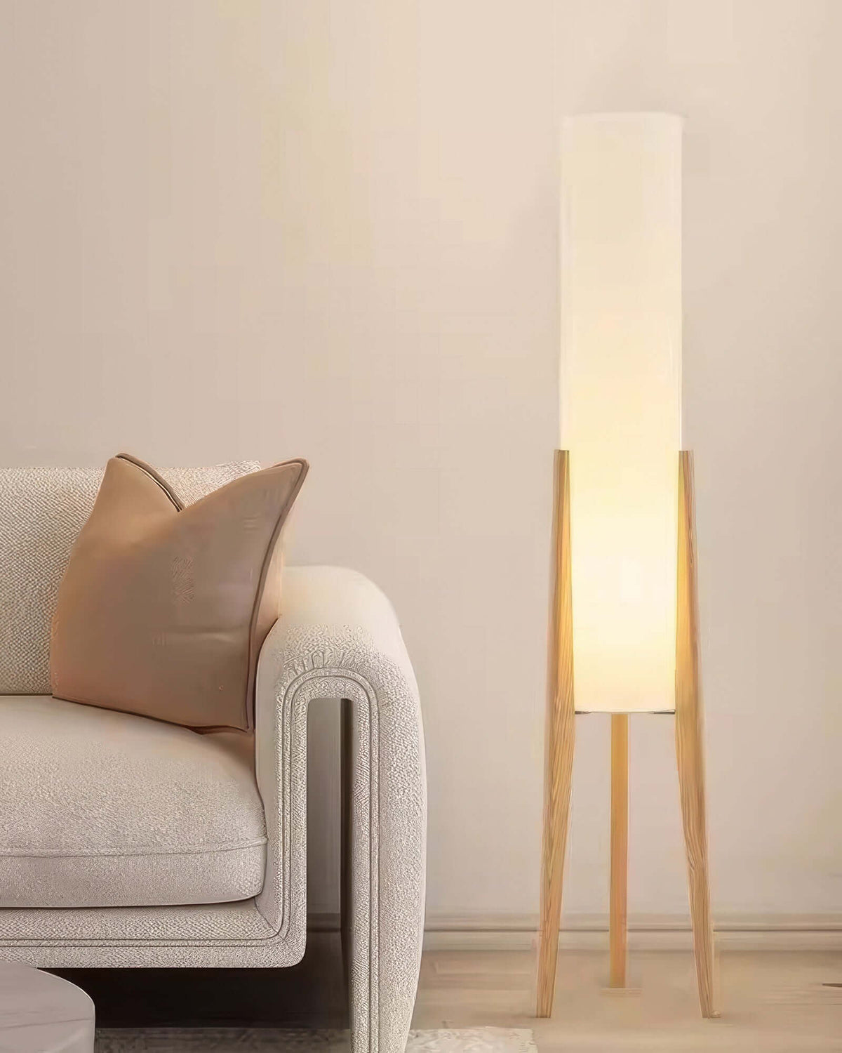 Lampe sur Pied en Bois Massif avec Abat-jour en Tissu