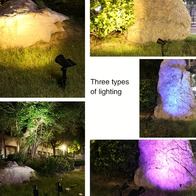 SOLARGLOW - Lampes de paysage solaires extérieures 2-Pack, projecteurs LED avec 3 niveaux de gradation et étanchéité IP44