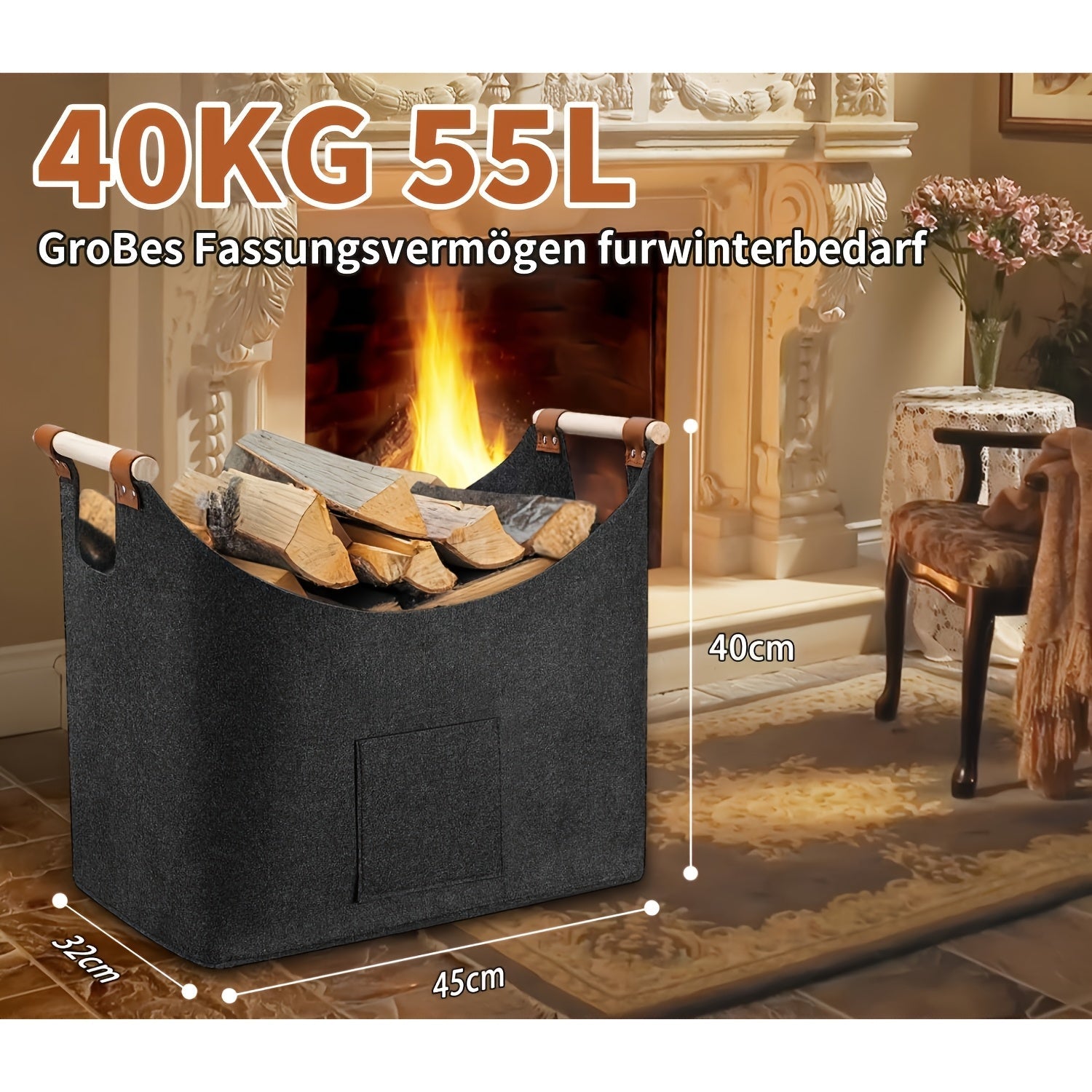 Panier en Feutre Pliable XL avec Poignées en Bois – Support en Bois Durable et Élégant pour Usage Intérieur