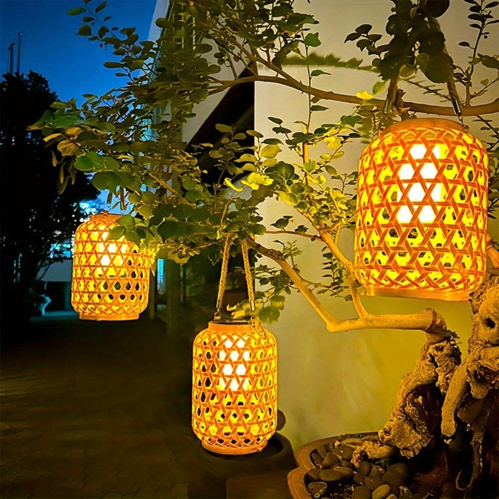 Lampe solaire d'extérieur en bambou