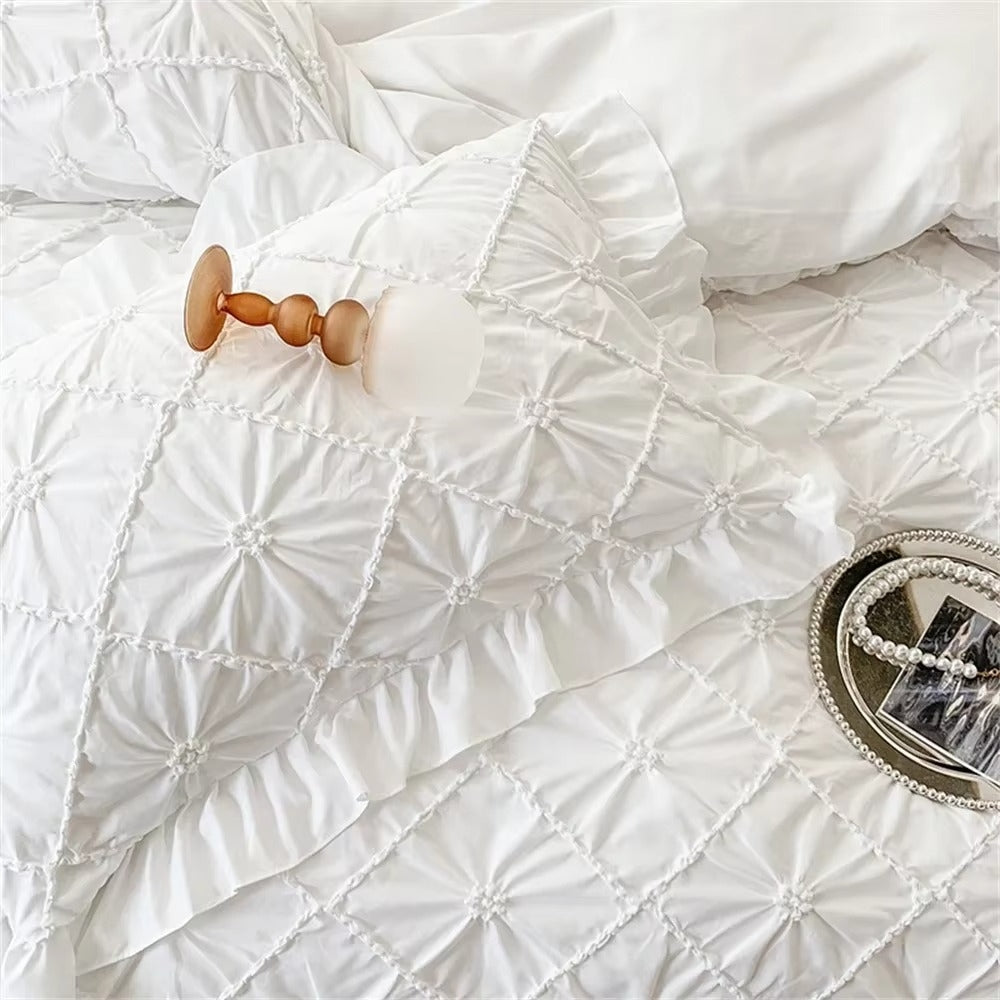 Belle Couette en Coton Peluche avec Volants | Ensemble de 4 pièces