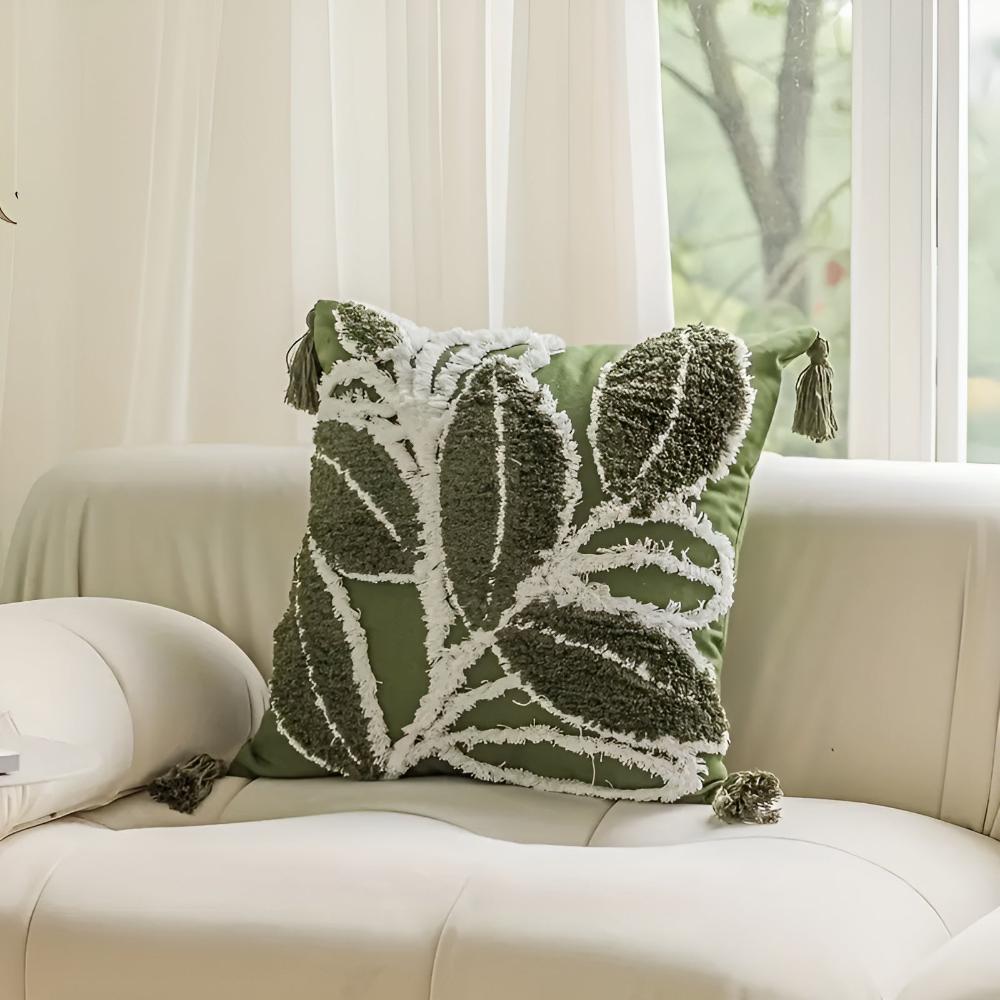 Housse de Coussin en Velours avec Frange