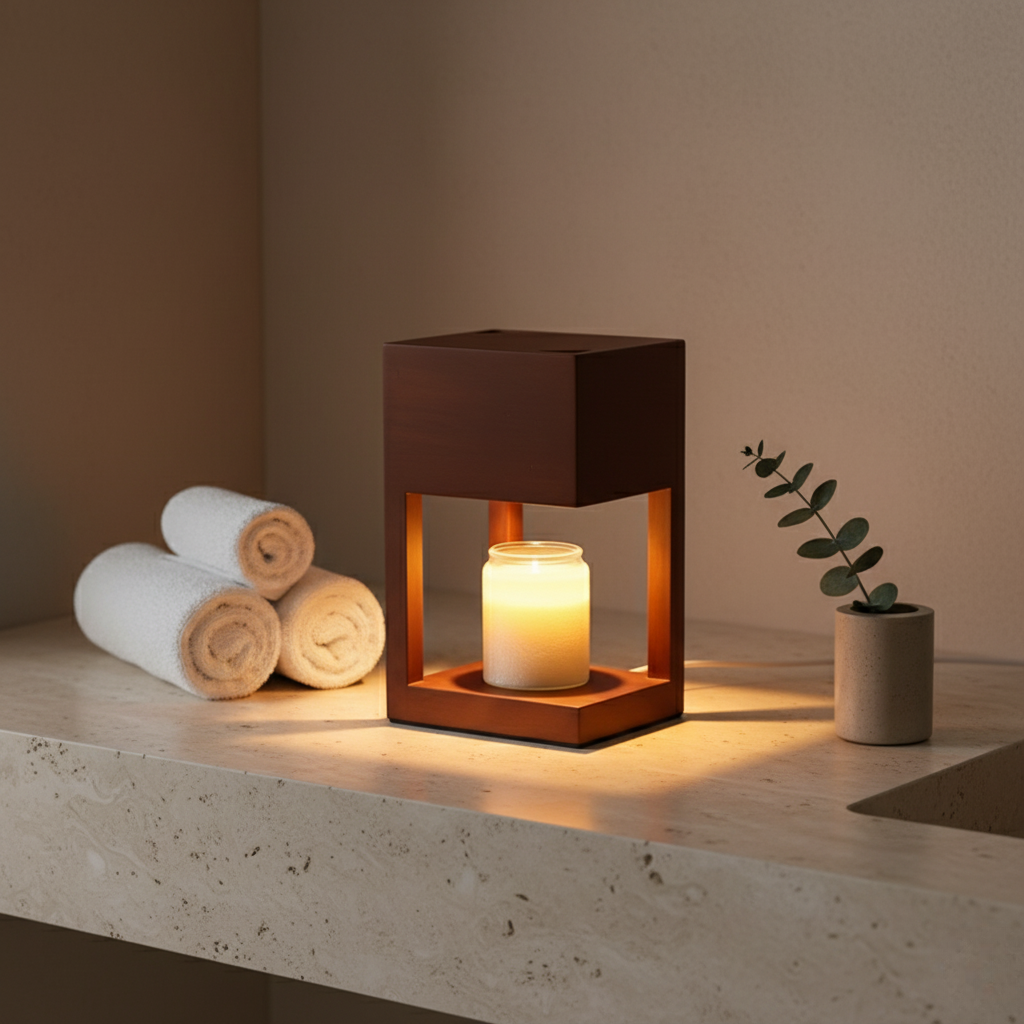 Lampe Réchauffe-Bougie en Bois Scandinave - Lumière Ambiante à Double Usage