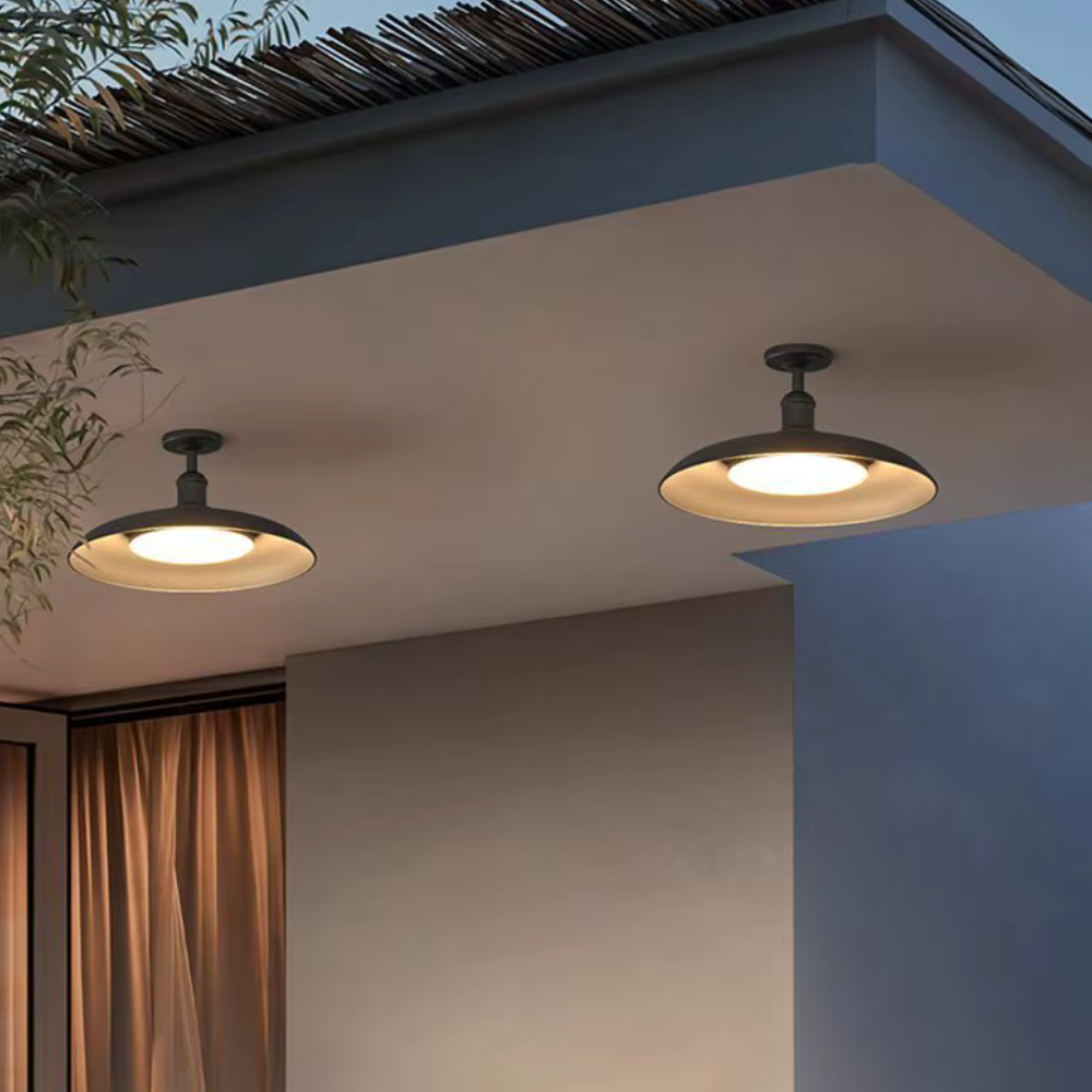 Lumière de plafond étanche extérieure IP65 | Plafonnier rond noir semi-encastré pour éclairage de patio et porche
