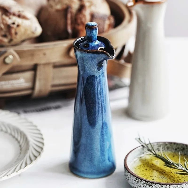 Distributeur d'Huile en Céramique Élégant avec Bec Anti-Goutte pour Cuisine et Table