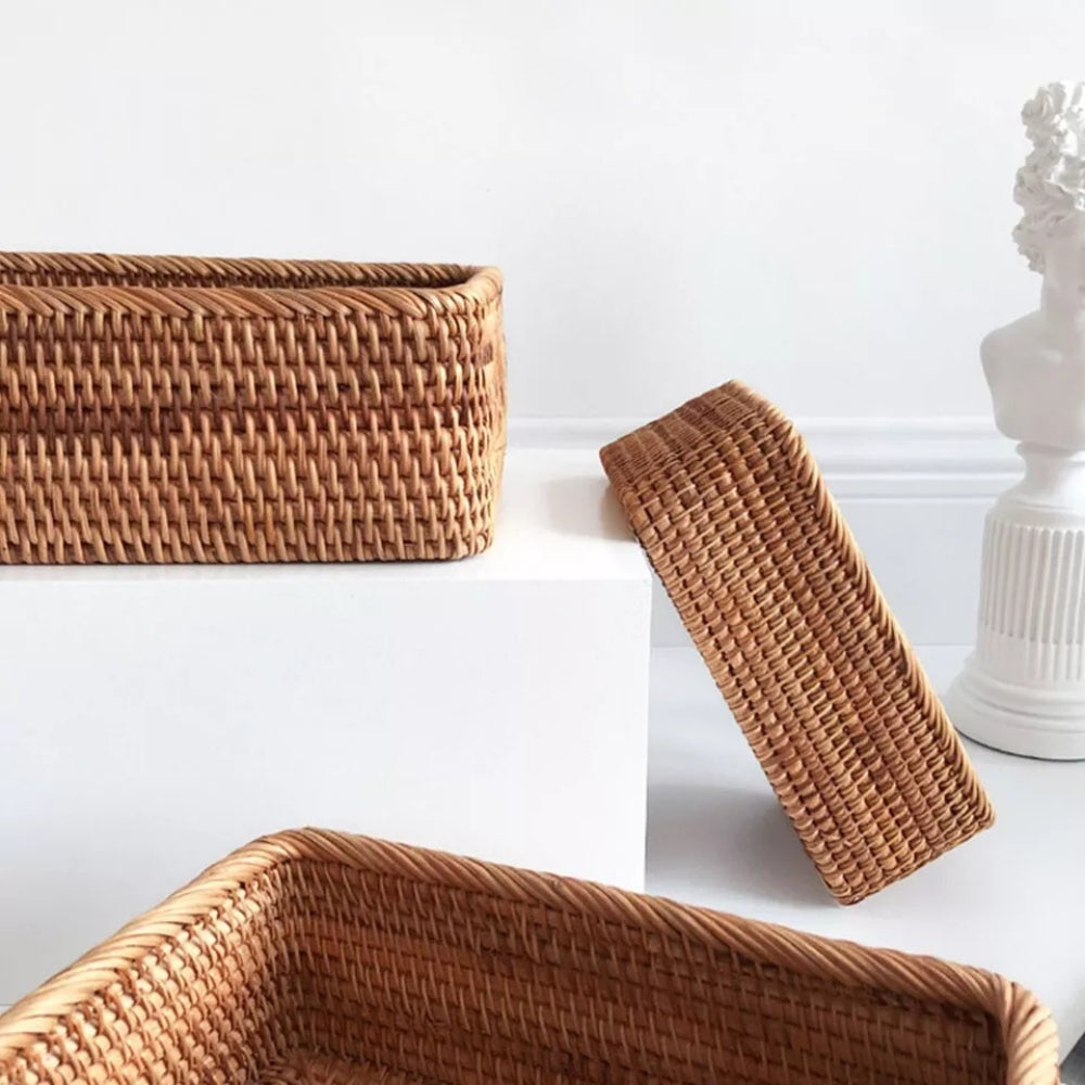 Panier de Rangement Rectangulaire en Rattan Artisan