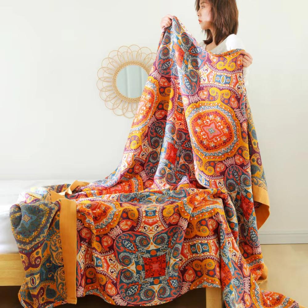 Couverture Réversible en Coton Boho Sunrise