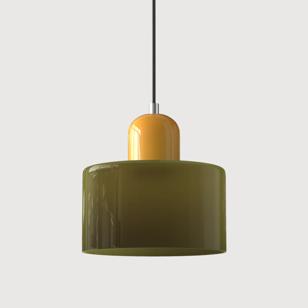 Tusa – Lampe suspendue rétro avec abat-jour en verre orange et dessus vert