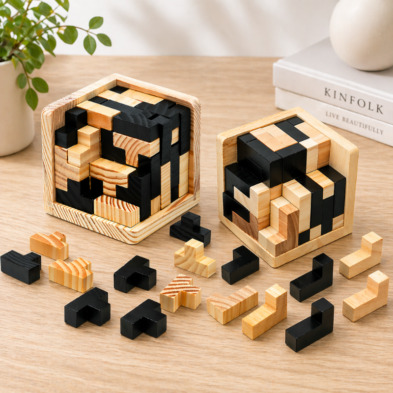 Cube puzzle 3D en bois – jeu de logique pour enfants