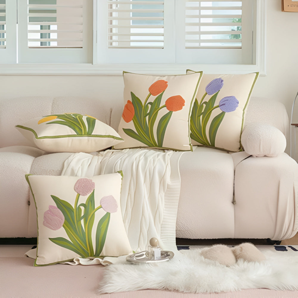 Housse de Coussin Tulipe Fleurie
