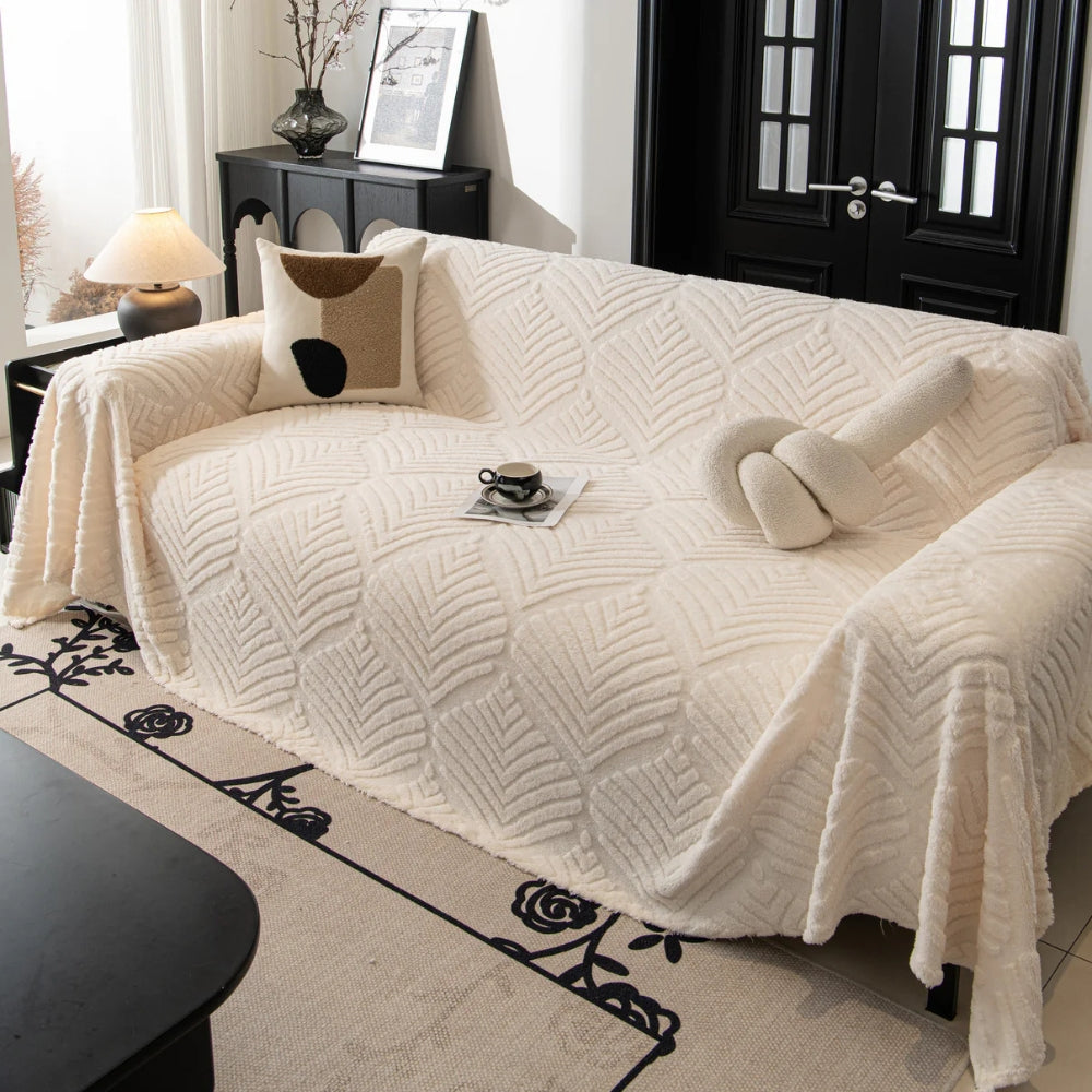 Housse de canapé en polaire avec design à chevrons et feuilles