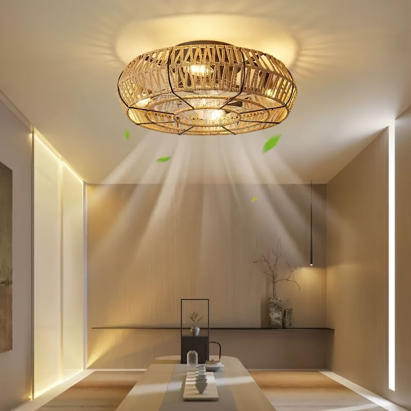 Amara ventilateur de plafond en rotin tissé à la main – un élément décoratif silencieux au style zen