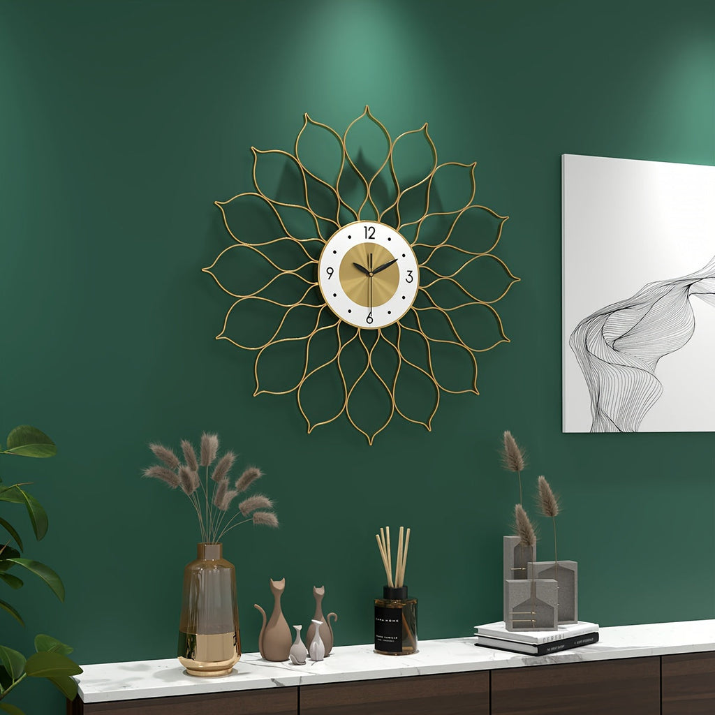 AURÉLIX – Horloge Murale de Luxe en Métal Doré