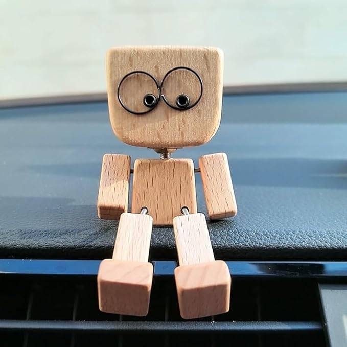 Figurine en bois | Objet de décoration artisanal oscillant | 12 expressions faciales magnétiques | Voiture & Bureau
