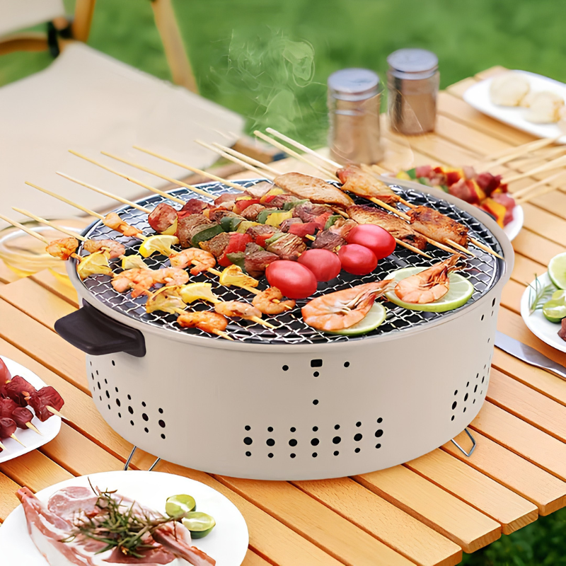 Barbecue charbon portable – grill rond démontable pour extérieur