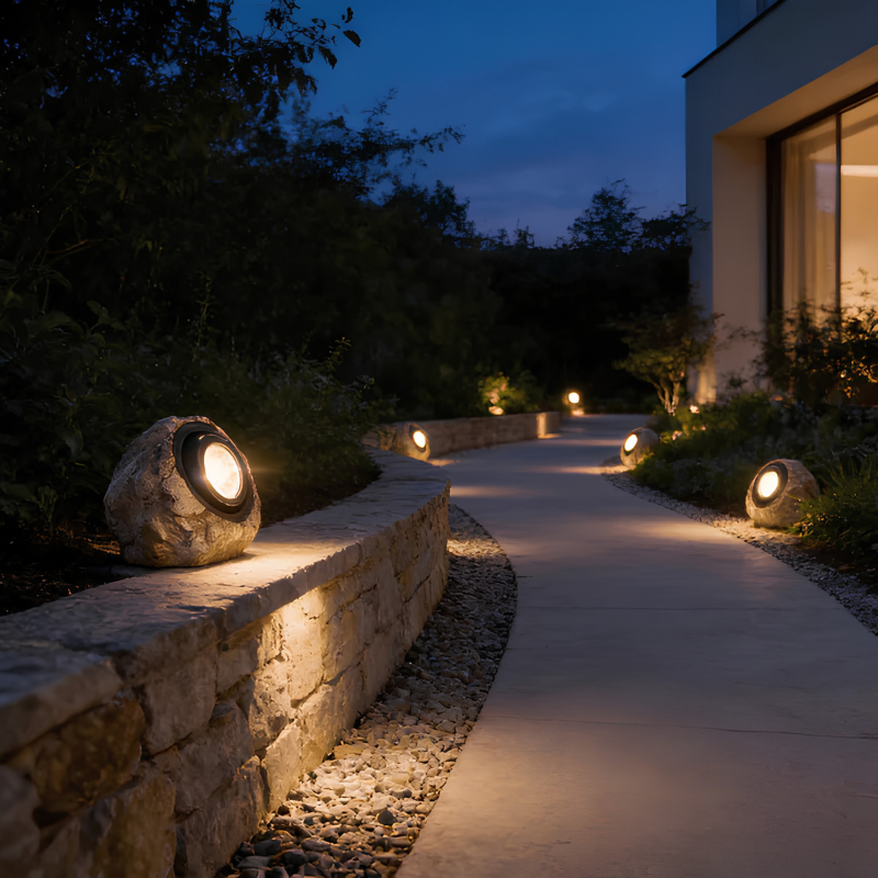 Lampe solaire extérieure – éclairage style pierre naturel