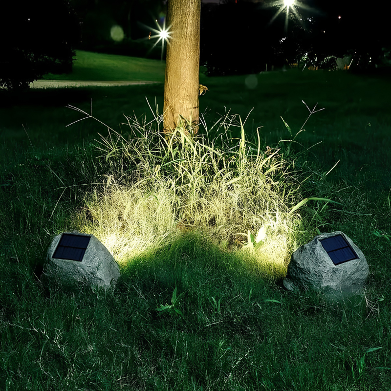 Lampe solaire extérieure – éclairage style pierre naturel