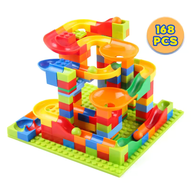 Jouet de construction avec circuit de parcours à billes modulaire