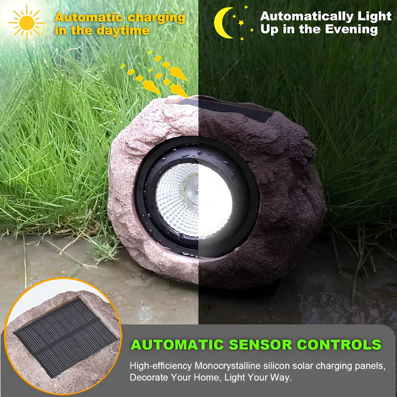 Lampe solaire extérieure – éclairage style pierre naturel