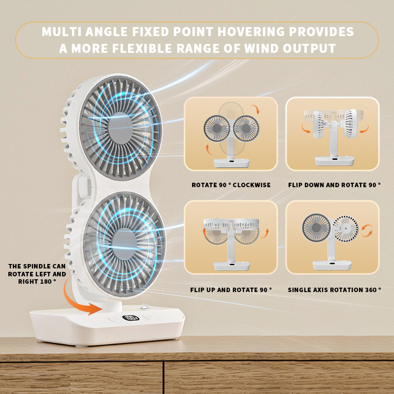 Ventilateur Double Tête Rechargeable et Réglable
