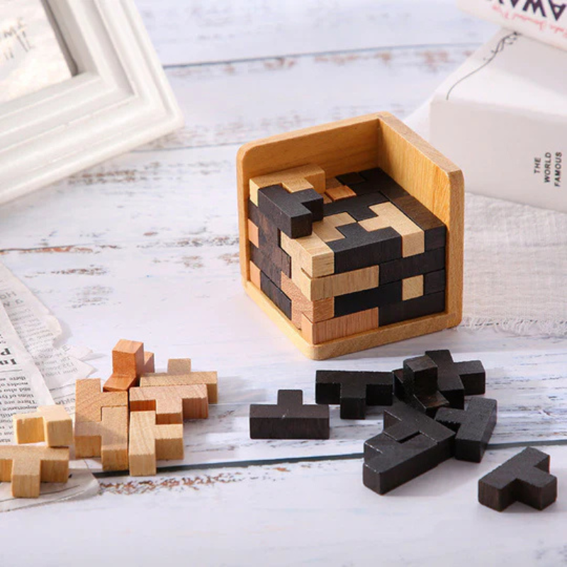 Cube puzzle 3D en bois – jeu de logique pour enfants