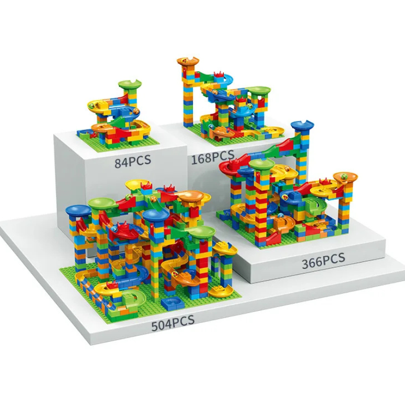 Jouet de construction avec circuit de parcours à billes modulaire
