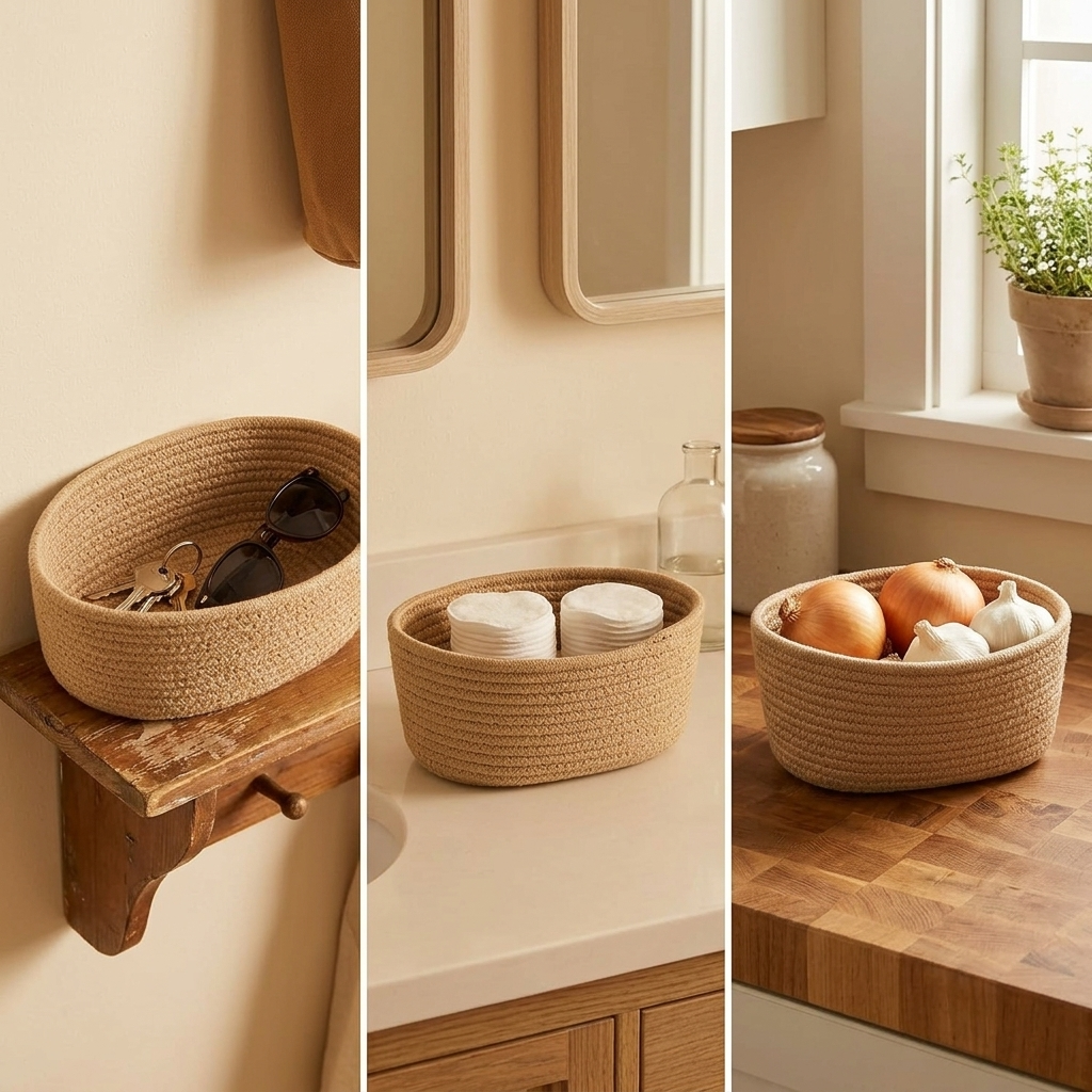 Panier de Rangement Suspendu en Coton 3 Niveaux pour Porte