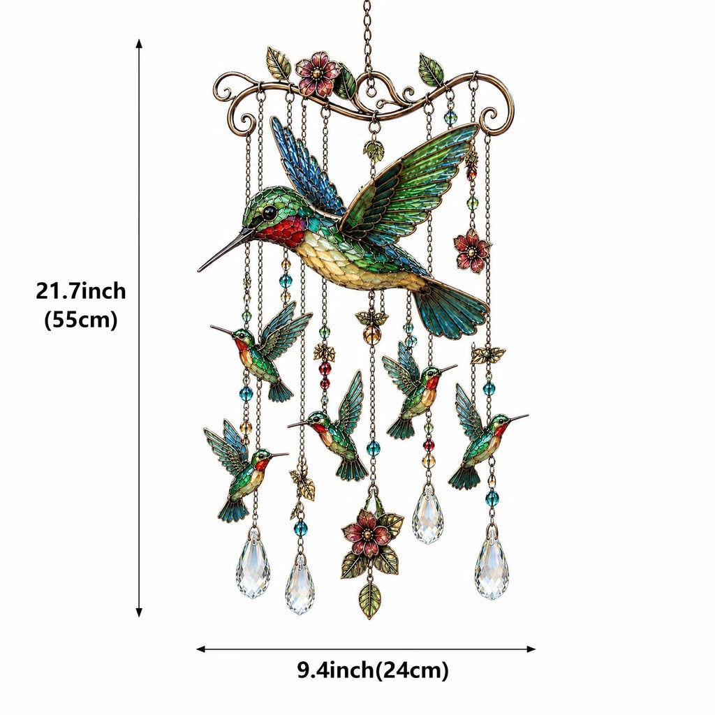 CrystalSong™ | Carillon en cristal avec motif d'oiseau pour jardin et balcon
