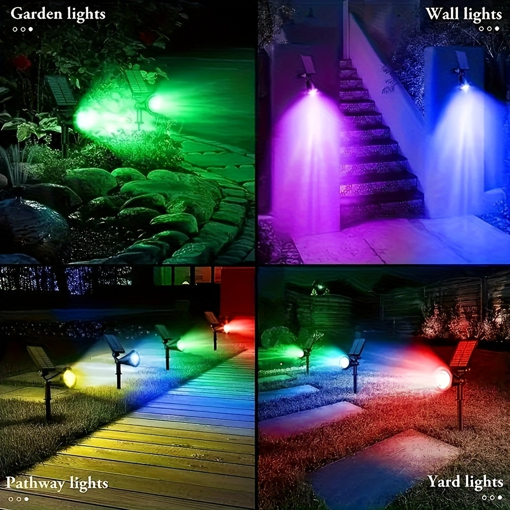 SOLARGLOW - Lampes de paysage solaires extérieures 2-Pack, projecteurs LED avec 3 niveaux de gradation et étanchéité IP44