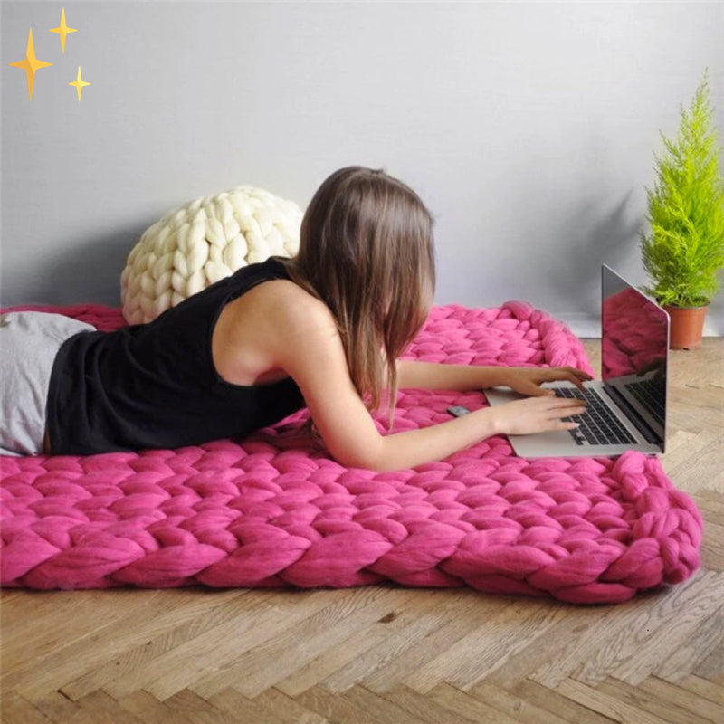 Couverture en Tricot Épais | Extra Grande & Chaude | Accessoire de Décoration | Design Fait Main