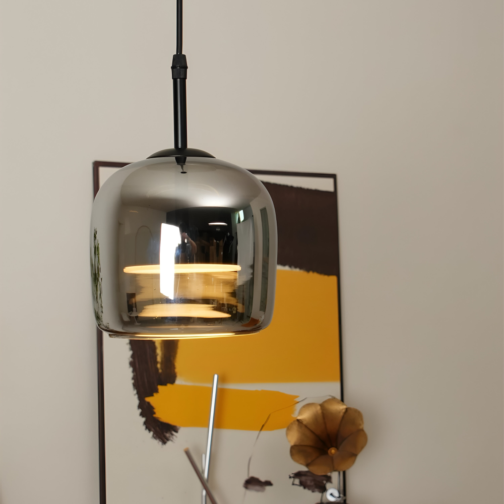 Suspension en verre noir-gris – design élégant en forme de coupe avec lumière chaude