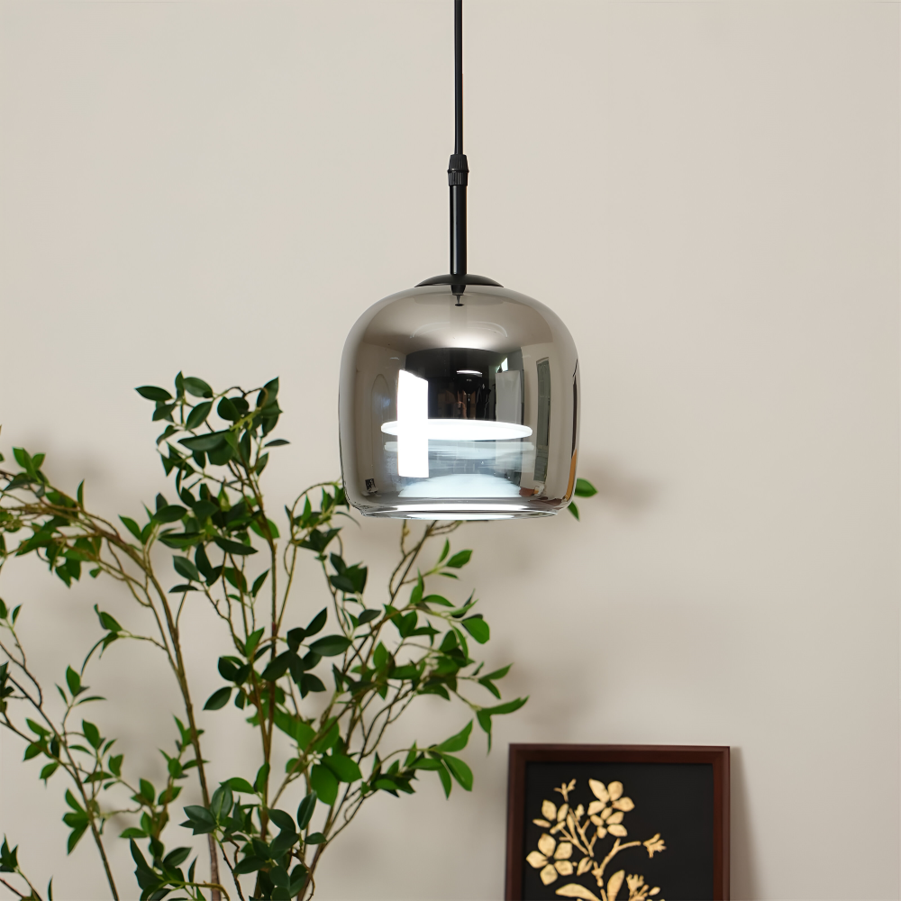 Suspension en verre noir-gris – design élégant en forme de coupe avec lumière chaude
