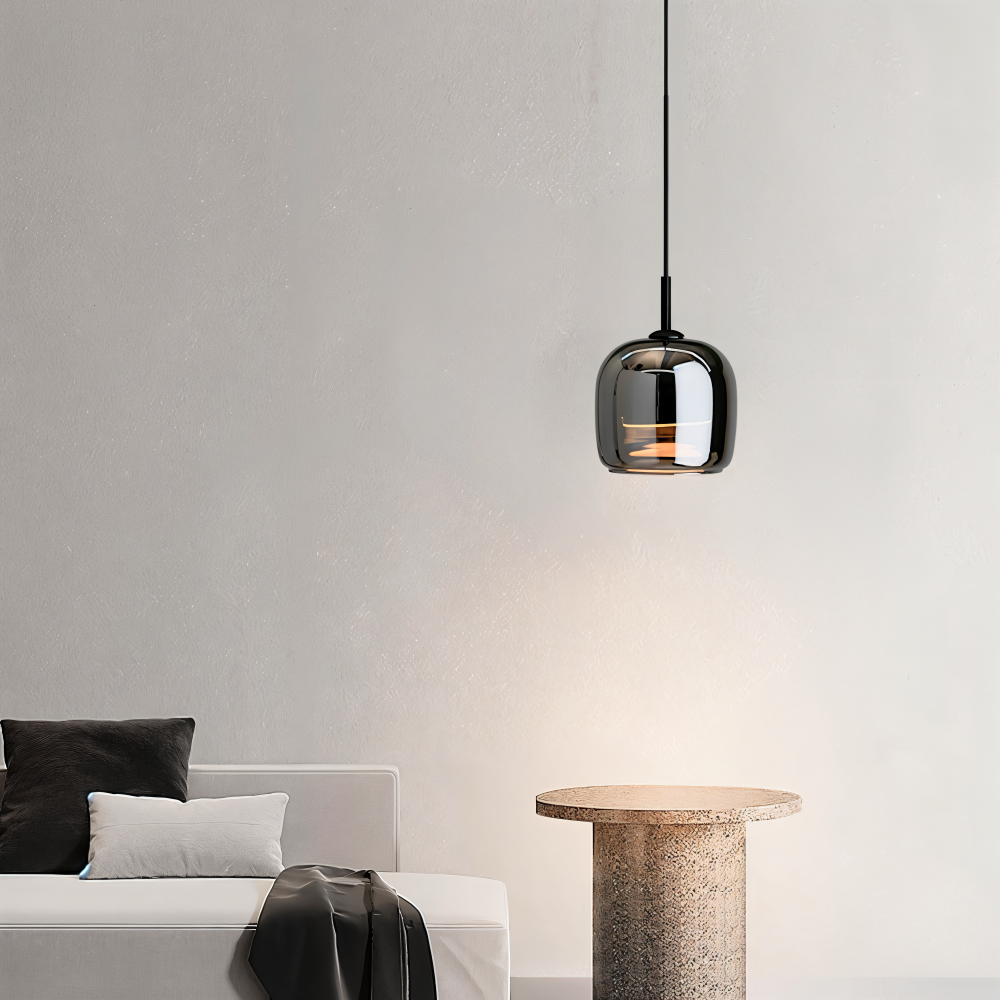 Suspension en verre noir-gris – design élégant en forme de coupe avec lumière chaude