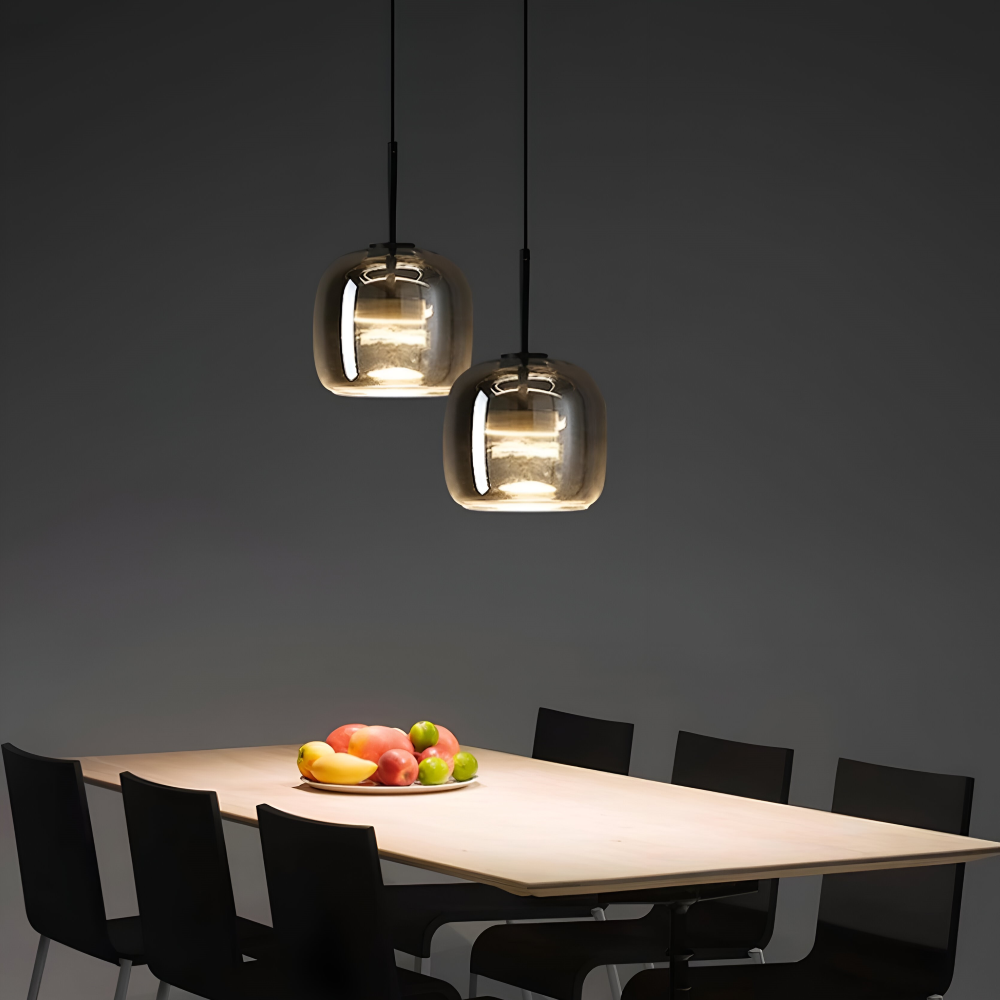 Suspension en verre noir-gris – design élégant en forme de coupe avec lumière chaude