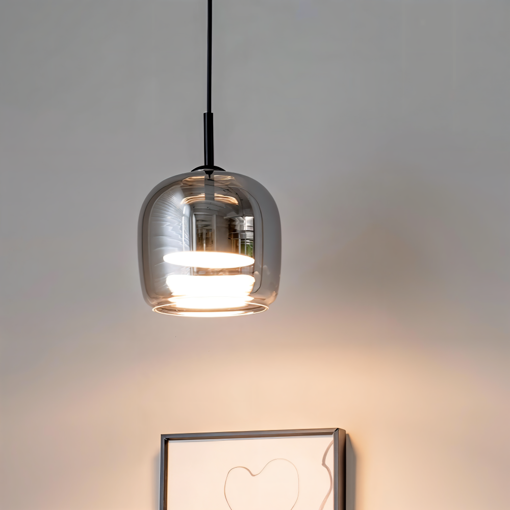 Suspension en verre noir-gris – design élégant en forme de coupe avec lumière chaude