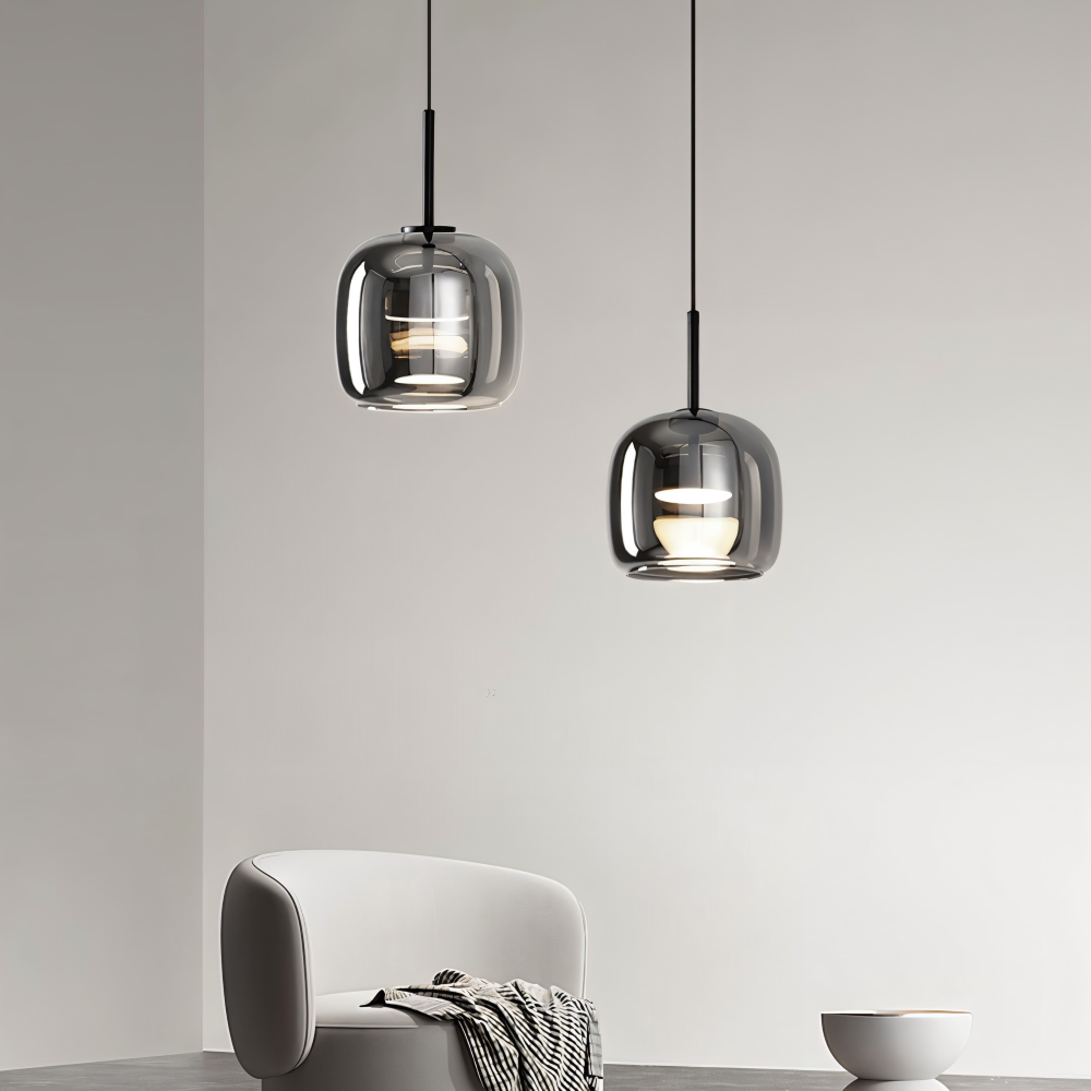 Suspension en verre noir-gris – design élégant en forme de coupe avec lumière chaude