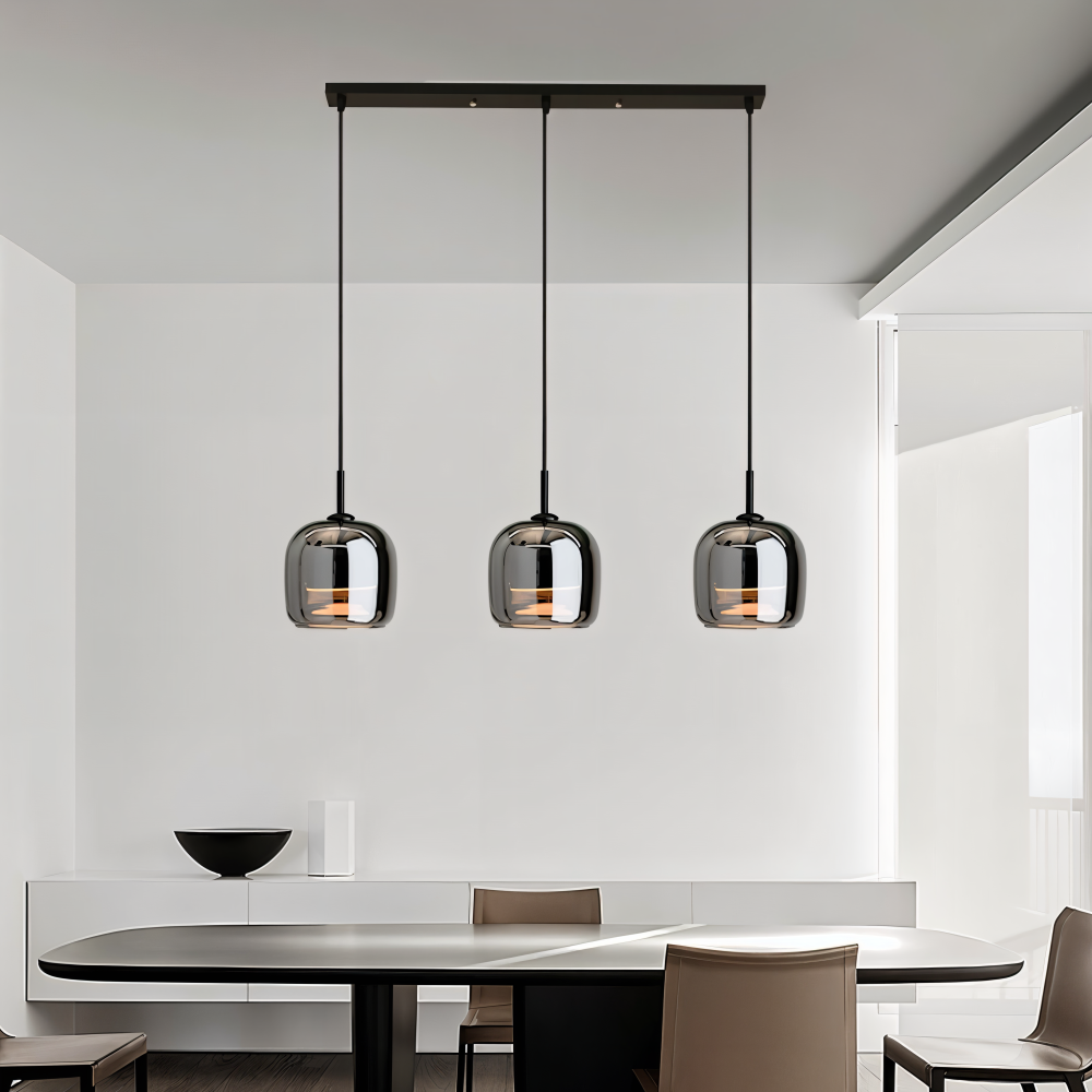 Suspension en verre noir-gris – design élégant en forme de coupe avec lumière chaude
