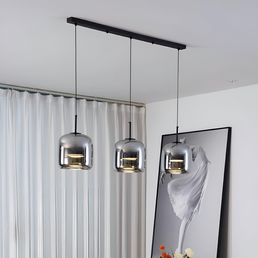 Suspension en verre noir-gris – design élégant en forme de coupe avec lumière chaude
