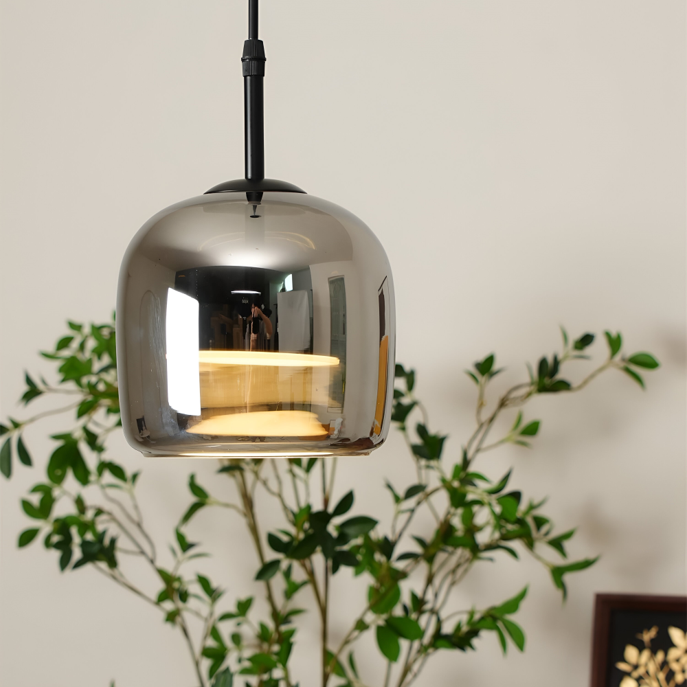 Suspension en verre noir-gris – design élégant en forme de coupe avec lumière chaude