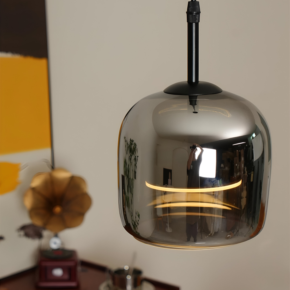 Suspension en verre noir-gris – design élégant en forme de coupe avec lumière chaude