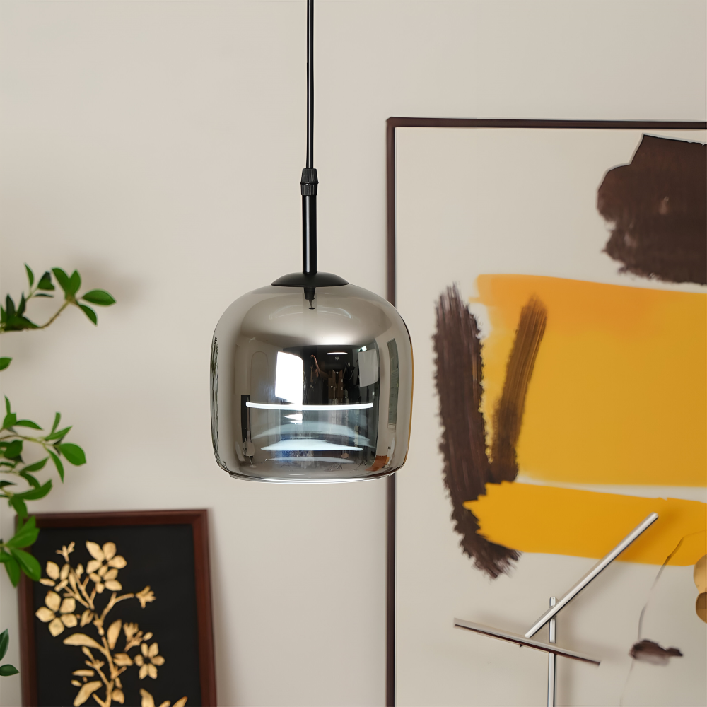 Suspension en verre noir-gris – design élégant en forme de coupe avec lumière chaude