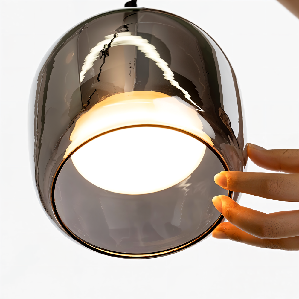 Suspension en verre noir-gris – design élégant en forme de coupe avec lumière chaude