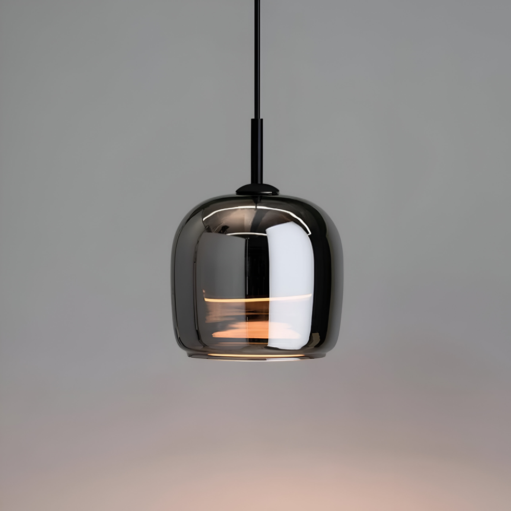 Suspension en verre noir-gris – design élégant en forme de coupe avec lumière chaude