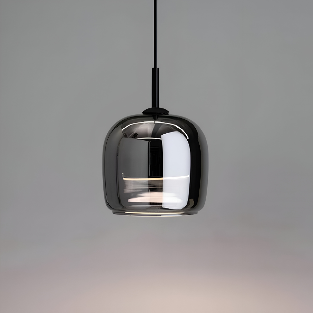 Suspension en verre noir-gris – design élégant en forme de coupe avec lumière chaude
